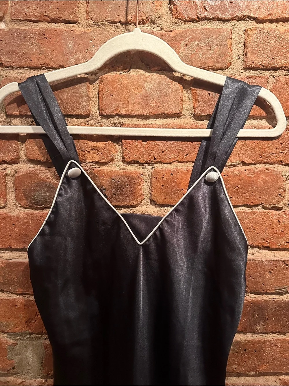 Victoria's Secret Vintage Black Slip Dress with white trim and buttons - small